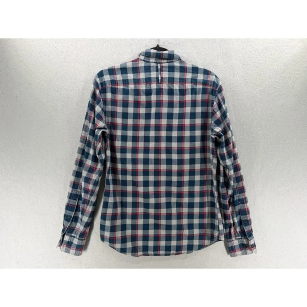 Banana Republic Flannel Shirt Mens Size S Gray Blue Grant‎ Luxe Tartan Heritage